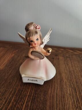 Vintage Nanco Boston Porcelain August Birthday Angel Figurine Made In Japan